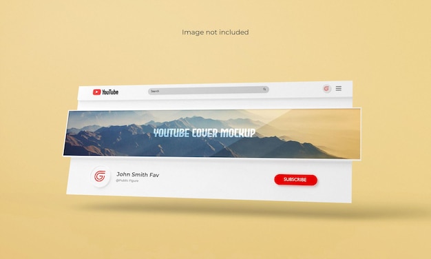 PSD youtube cover or banner mockup 3d rendered interface