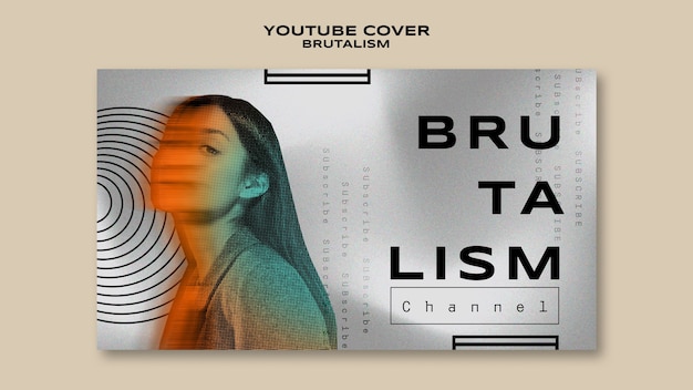 PSD youtube cover template in brutalism style