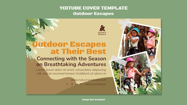 Modello di copertina youtube per bambini outdoor escapes dai colori tenui