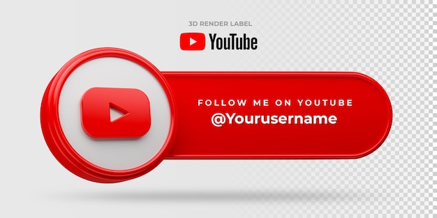 PSD youtube follow me banner 3d render label isolated on white background