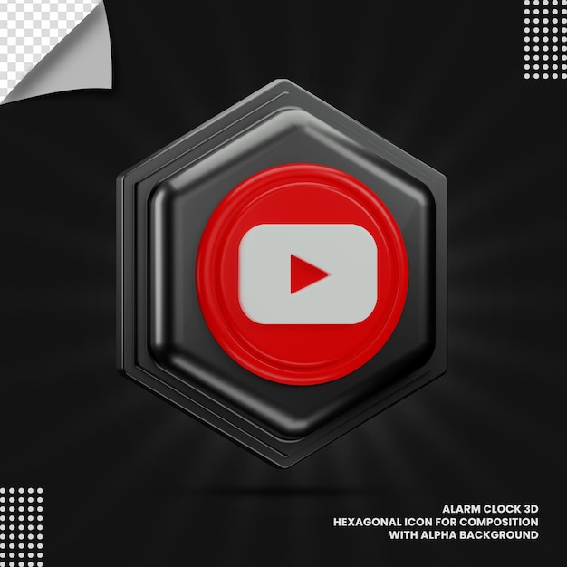 PSD youtube hexagonal 3d icon in transparent background