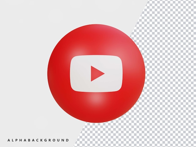 Youtube icon 3d rendering transparent