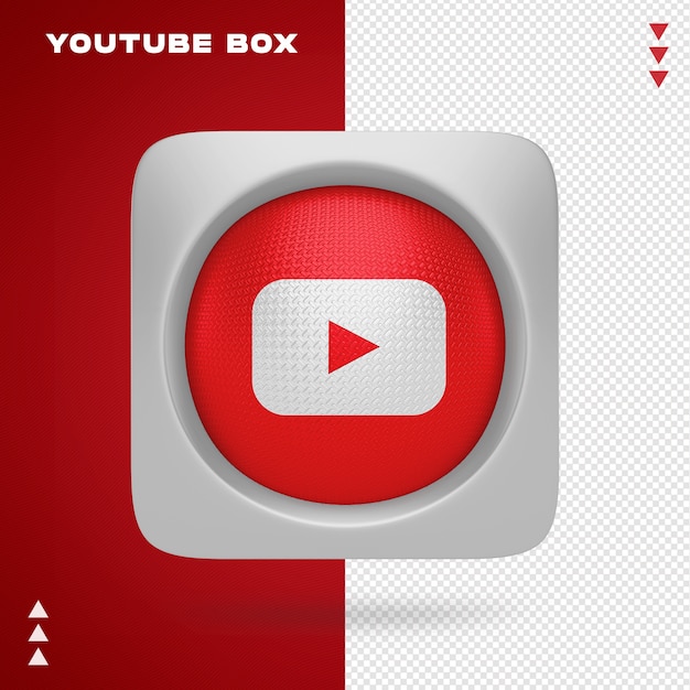 Icona di youtube nella casella nel rendering 3d isolato