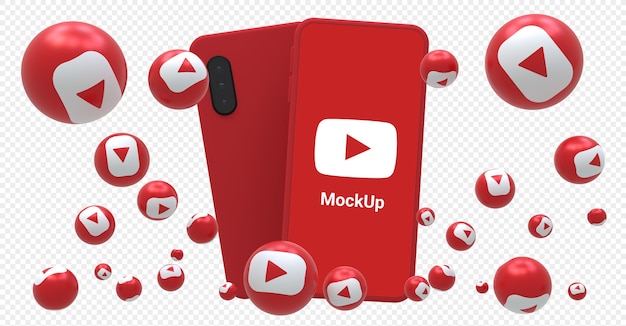 Icona di youtube sullo smartphone con schermata mockup con reazioni di youtube