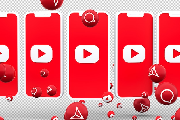 Icona youtube sugli smartphone dello schermo e reazioni su youtube