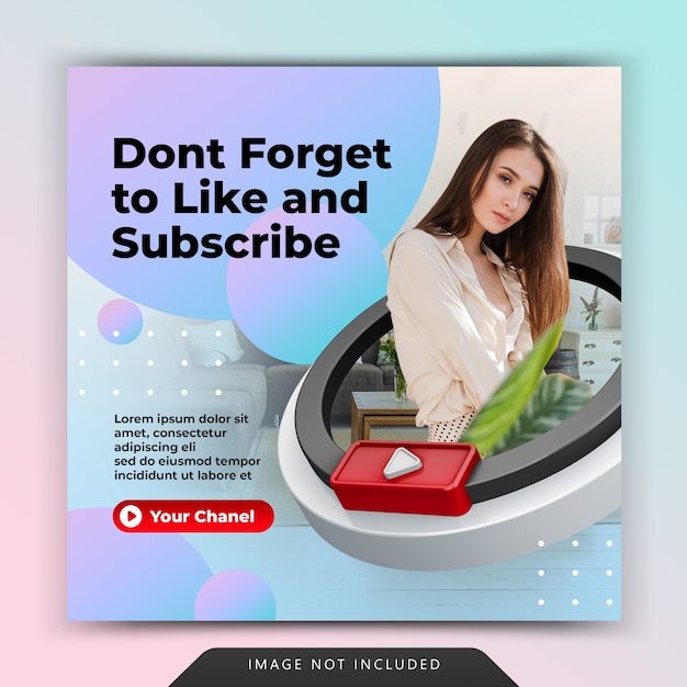 Youtube like and subscribe promotion for instagram post social media post template