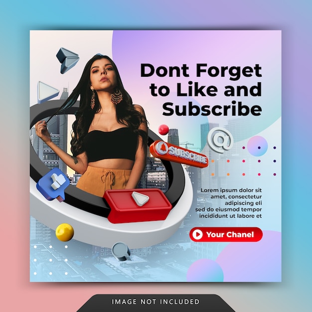 Youtube like and subscribe promotion for instagram post social media post template