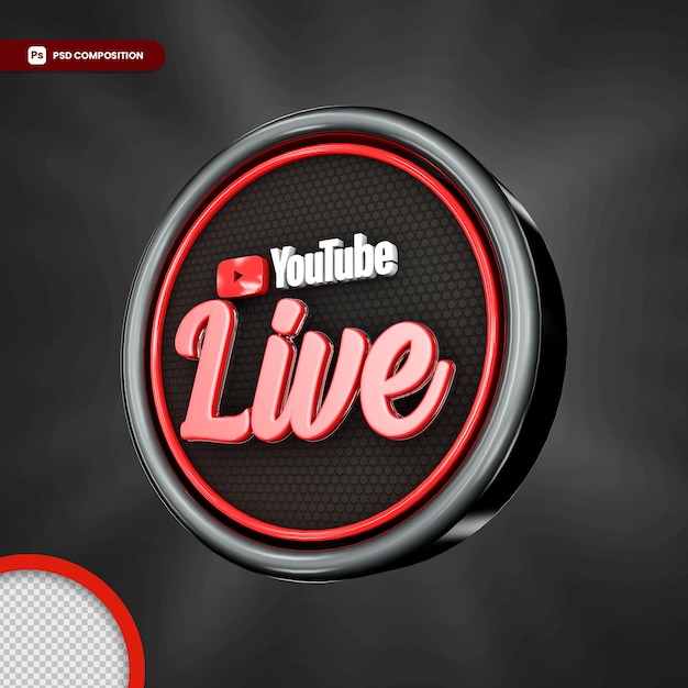 Distintivo 3d in streaming live di youtube isolato