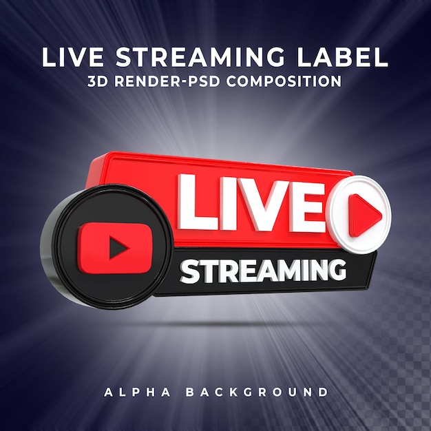 Youtube live streaming 3d render pictogram badge