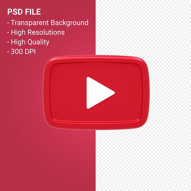 Youtube logo 3d rendering isolated