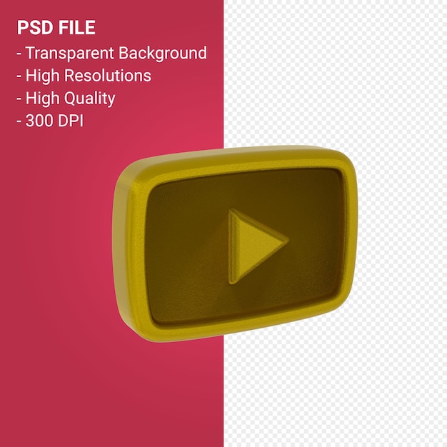 Youtube logo 3d rendering isolated