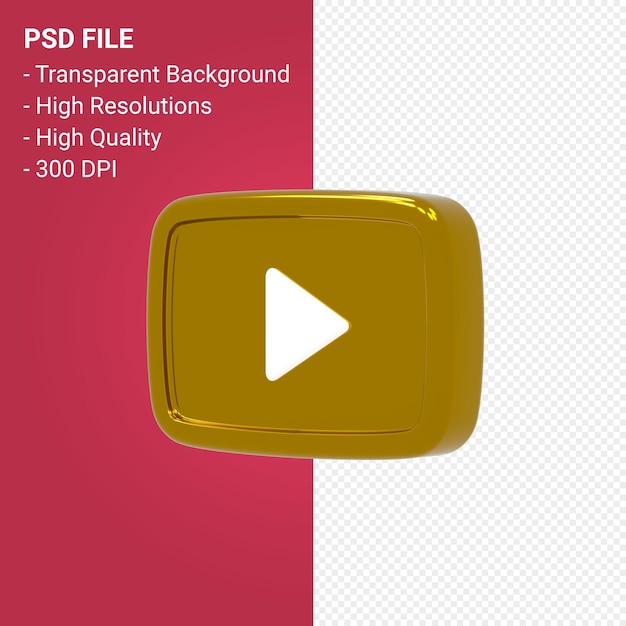 Youtube logo 3d rendering isolated