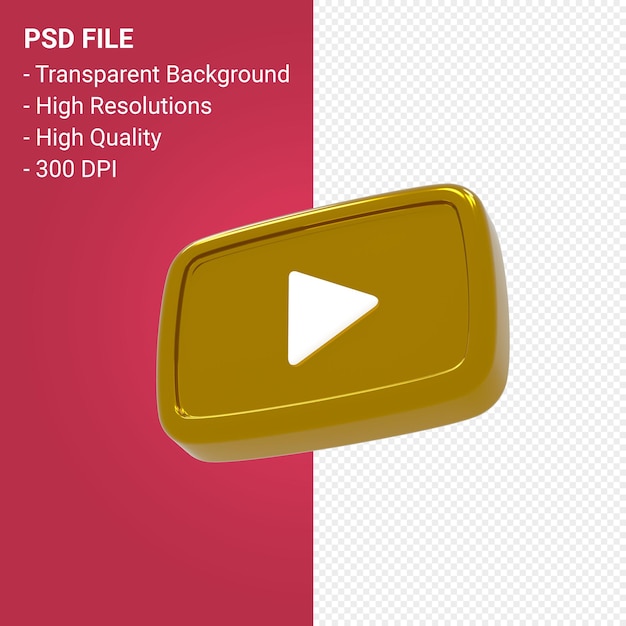 Youtube logo 3d rendering isolated