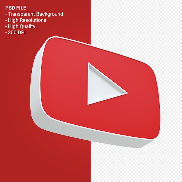 youtube logo 3d rendering isolated