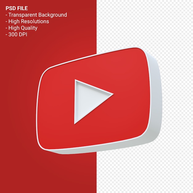 Youtube logo 3d rendering isolated