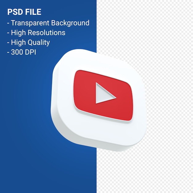 Youtube logo 3d rendering isolated