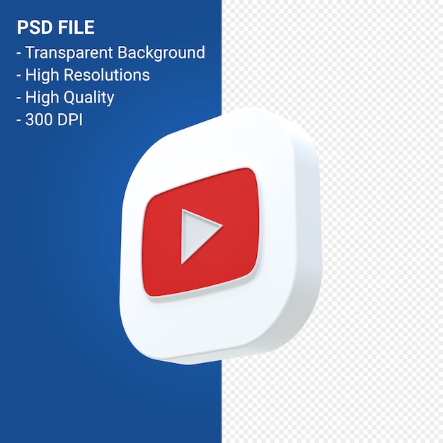 youtube logo 3d rendering isolated