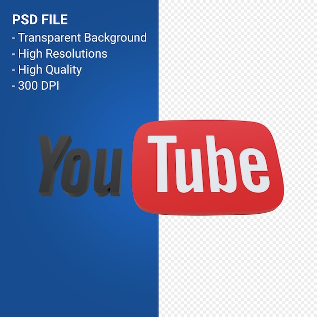 Youtube logo 3d rendering isolated