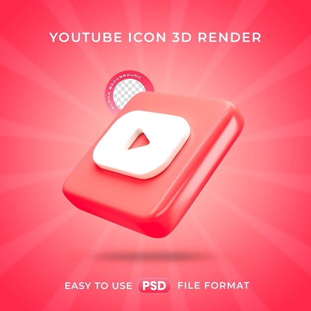 PSD youtube logo icon isolated 3d render illustration