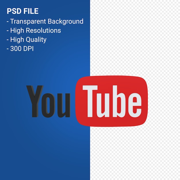 PSD youtube logo renderowania 3d na białym tle