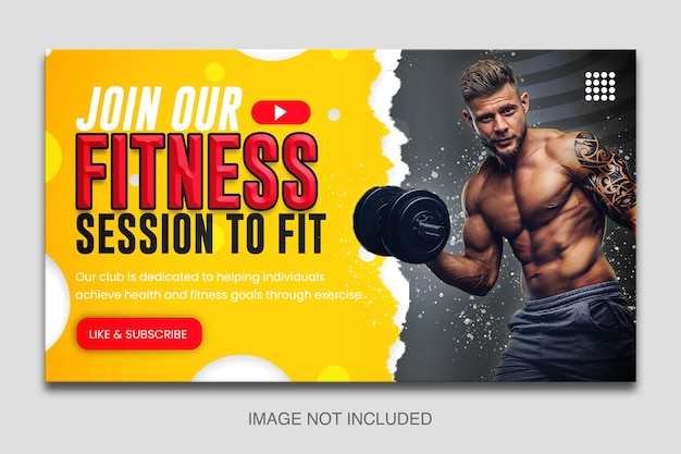 PSD youtube-miniatuurfoto's en webbannerontwerp voor gym- en fitnesssessies