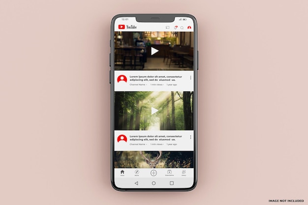 Modello di mockup dell'interfaccia mobile di youtube