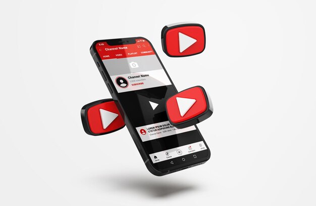 Youtube On Mobile Phone Mockup With 3d Icons