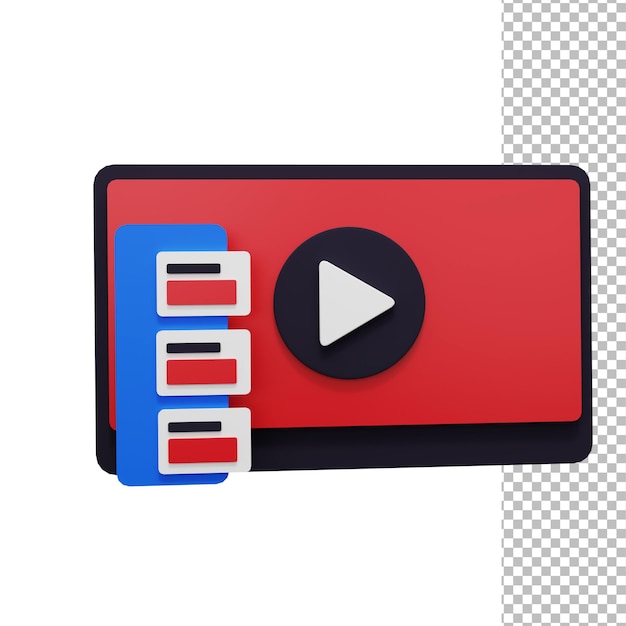 PSD youtube odtwarzacz wideo 3d render ilustracji