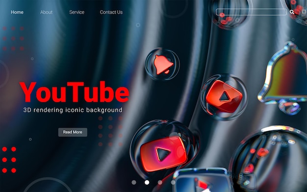 PSD youtube-pictogram binnen bellenglas geometrische vormen op kleurrijke abstracte donkere achtergrond 3d render