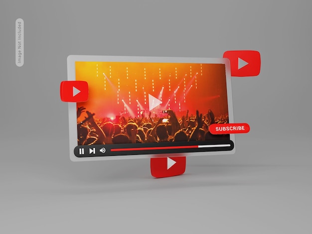 PSD youtube player 3d mockup