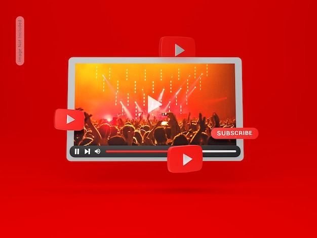 PSD youtube player mockup 3d rendering