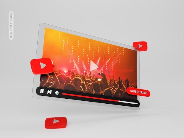 Rendering 3d del mockup del lettore di youtube