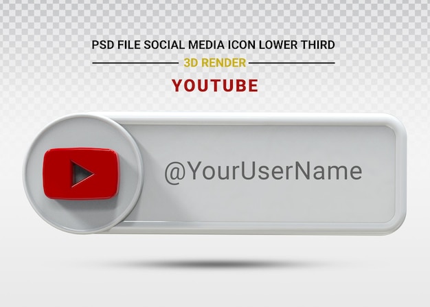 PSD youtube social media icon lower third banner 3d render style color white