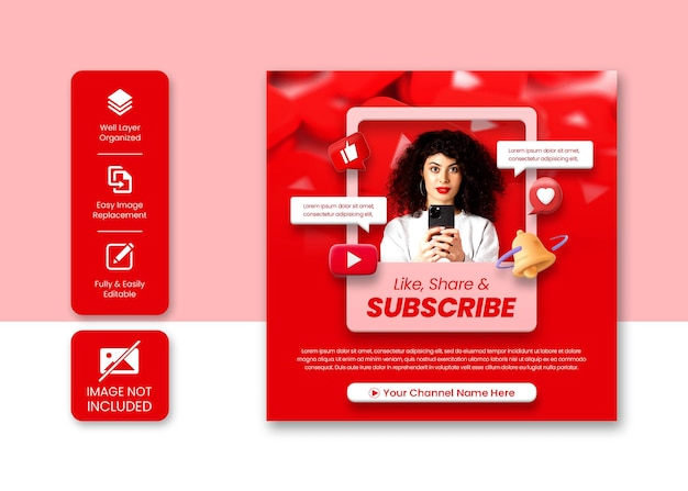 Youtube subscribe social media post or instagram post template