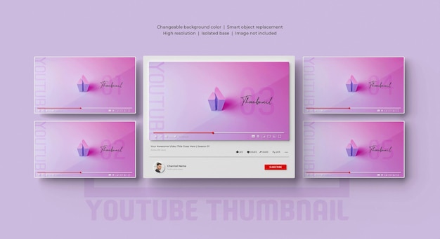 PSD mockup 3d della miniatura di youtube