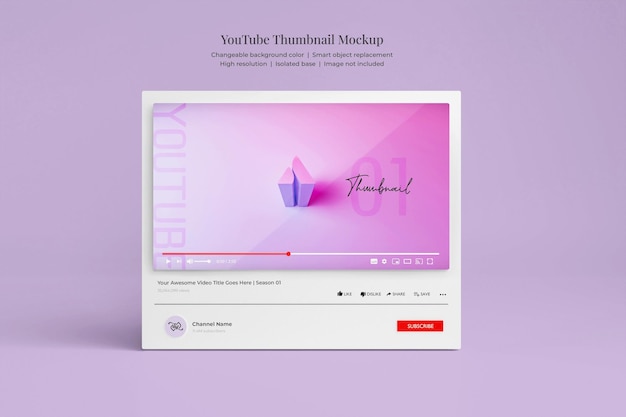 PSD mockup 3d della miniatura di youtube