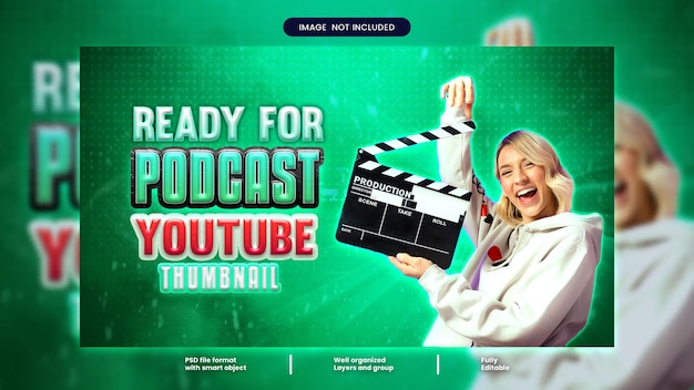 PSD youtube thumbnail design for podcast or youtube cover template