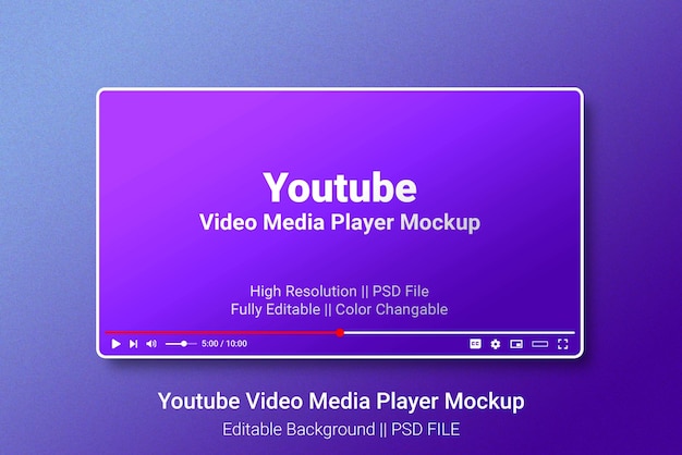 Youtube video media player mockup premium psd