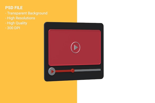 PSD youtubeビデオプレーヤーの3d画面デザインまたはビデオメディアプレーヤーインターフェイス