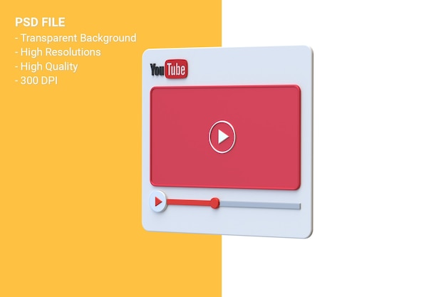 Youtube video player 3d screen design or video media player interface