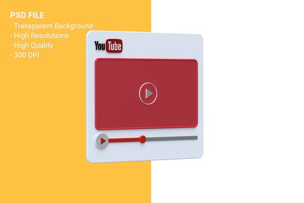 Youtube video player 3d screen design or video media player interface