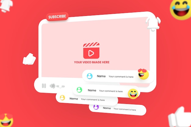 Youtube video player mockup with subscribe button