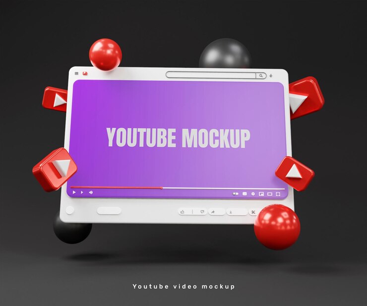 PSD youtube 비디오 썸네일 모형 또는 youtube 비디오 플레이어 모형
