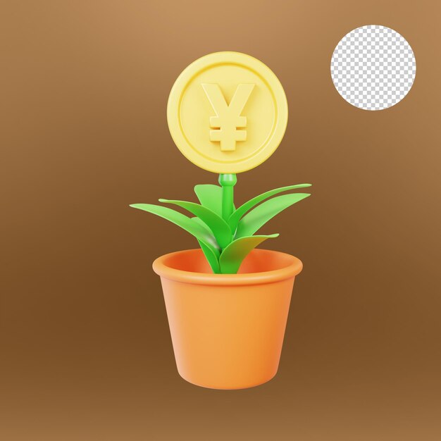 Yuan money plant tree illustration 3d rendering