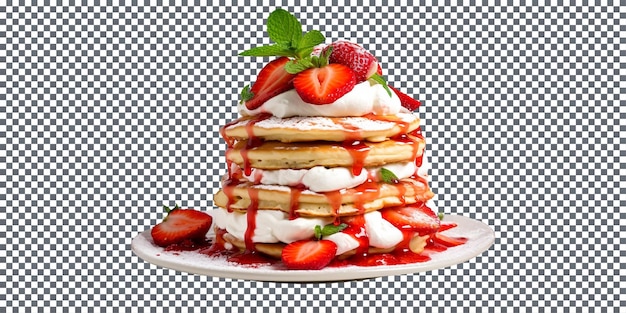 Yum Yum Strawberry Shortcake Pancakes op een doorzichtige achtergrond