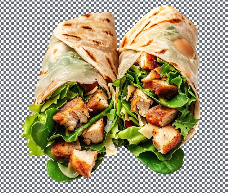 PSD yummy chicken caesar salad wrap isolated on transparent background