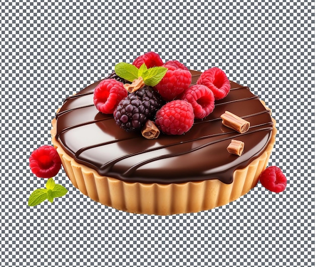 Yummy chocolate ganache tart isolated on transparent background