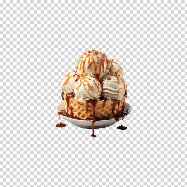 Yummy Chocolate ice cream in waffle cup on transparent background