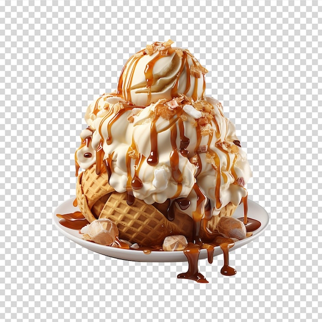 PSD yummy chocolate ice cream in waffle cup on transparent background