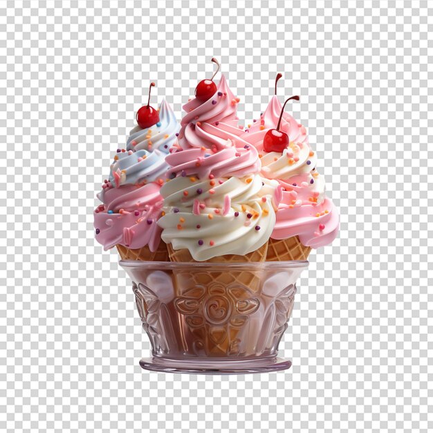 Yummy chocolate ice cream in waffle cup on transparent background